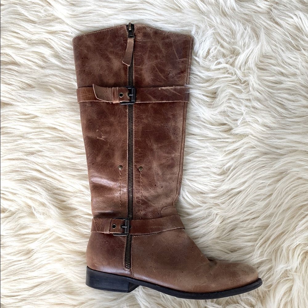 Matisse Brown Leather Below Knee-High Boots sz 8M Boho Western Cottage Rider